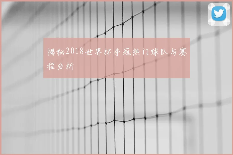 揭秘2018世界杯夺冠热门球队与赛程分析